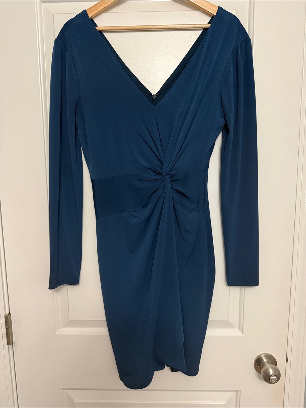 GUESS Blue Knot Detail Bodycon Dress Size 12  Long Sleeve V-Neck NWOT